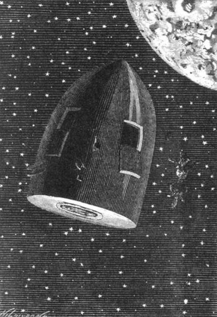 L'astronave-proiettile sparata dal Columbiad di Jules Verne - Immagine in pubblico dominio, fonte Wikimedia Commons, utente Electron