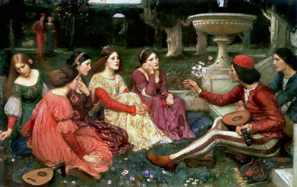 Il dipinto "Un racconto del Decamerone" di John William Waterhouse (1849–1917) - Immagine in pubblico dominio, fonte Wikimedia Commons, utente André