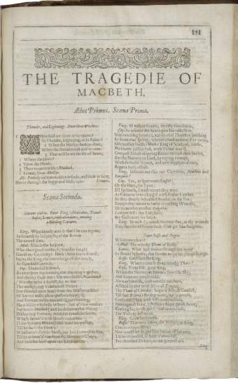Pagina del titolo del Macbeth della versione stampata nel 1632 - Immagine rilasciata sotto licenza Creative Commons Attribuzione-Condividi allo stesso modo 4.0 Internazionale, fonte Wikimedia Commons, utente Thedarklady154